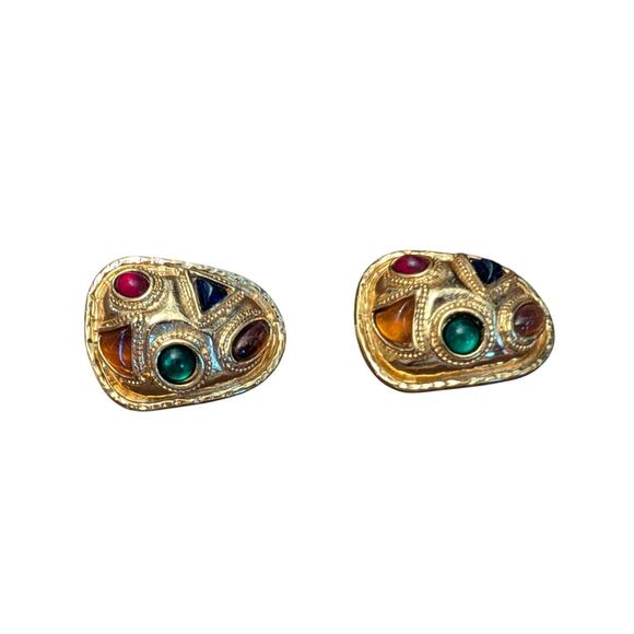 Vintage Edouard Ramboud Paris Clip Earrings Goldtonne multi color - Picture 3 of 9